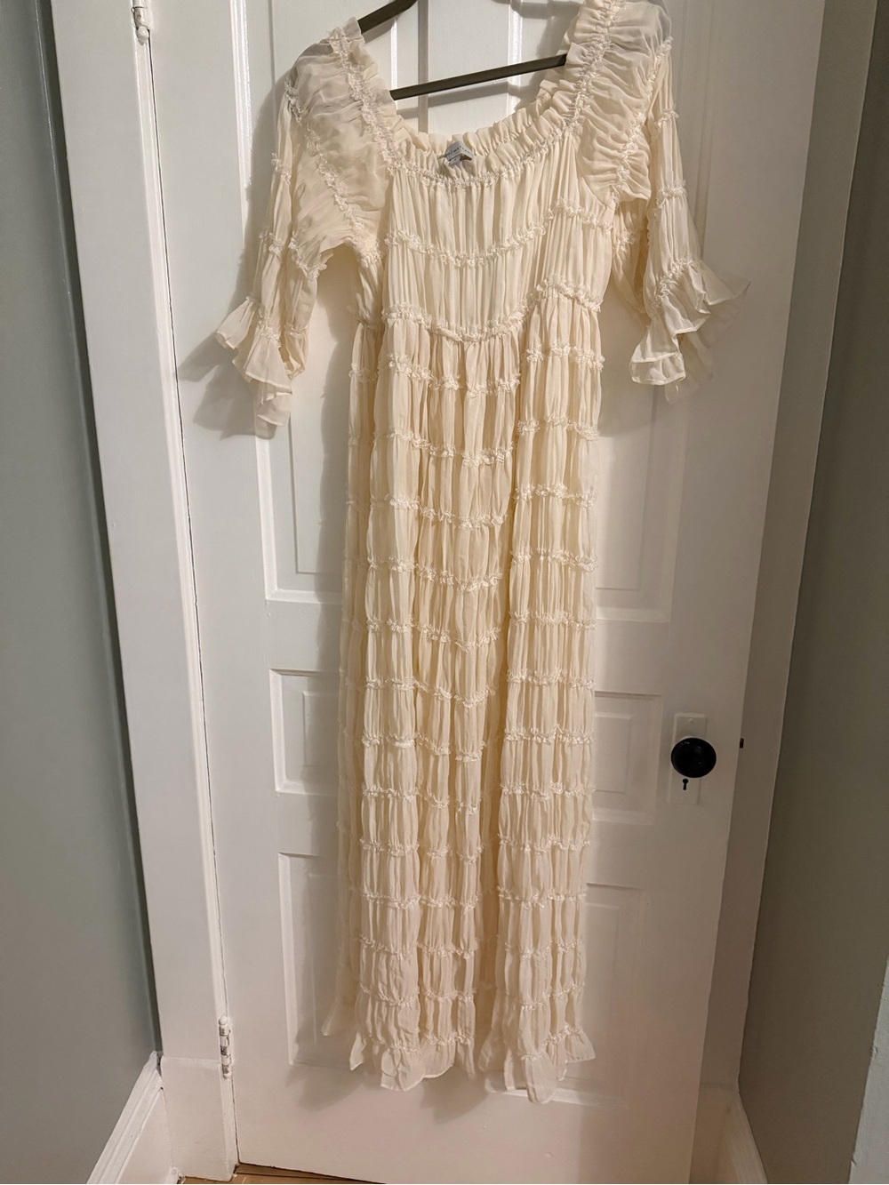 Light Cream Smocked Ruffle Maxi Dress - Women's Romantic Style